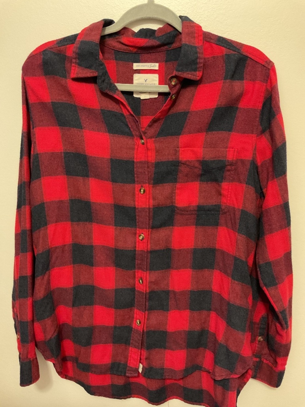 American Eagle red and black plaid shirt- large